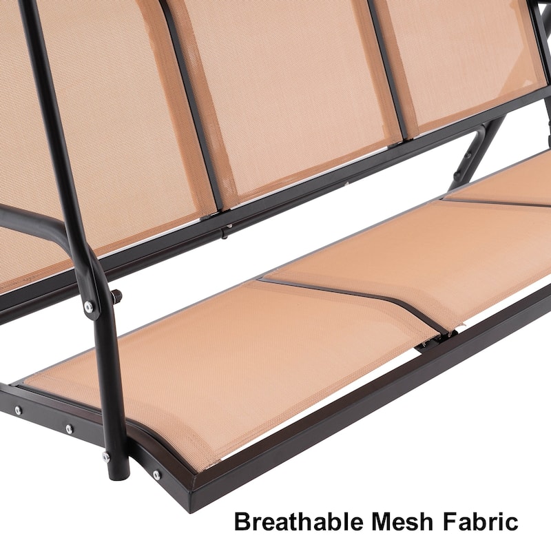 MCombo Outdoor Patio Canopy Swing Chair 3-Person, Steel Frame Textilence Seats Swing Glider, 4507