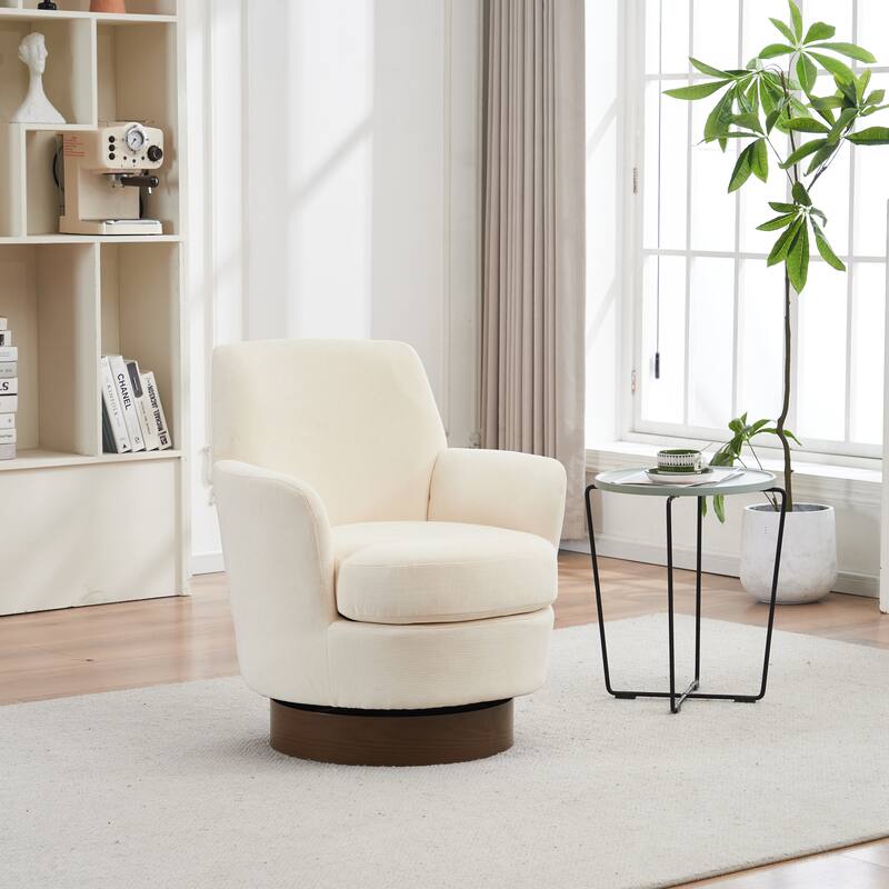 Swivel Barrel Chair, Accent Chairs Armchair for Living Room, Comfy Reading Chairs Round Barrel Chairs with Stainless Steel Base - Beige