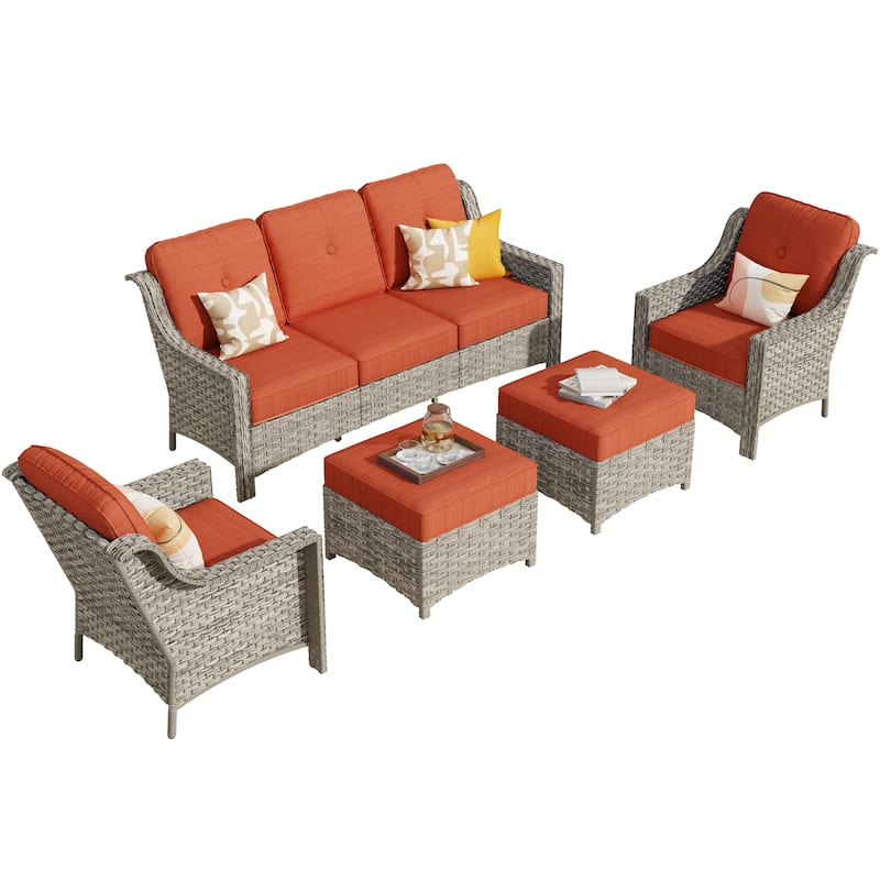 HOOOWOOO 5-piece Wicker High Back Outdoor Furniture Conversation Set
