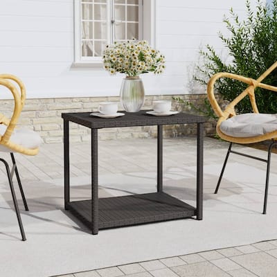 vidaXL Side Table Black/Brown 21.7"x17.7"x19.3" Poly Rattan - 21.7" x 17.7" x 19.3"