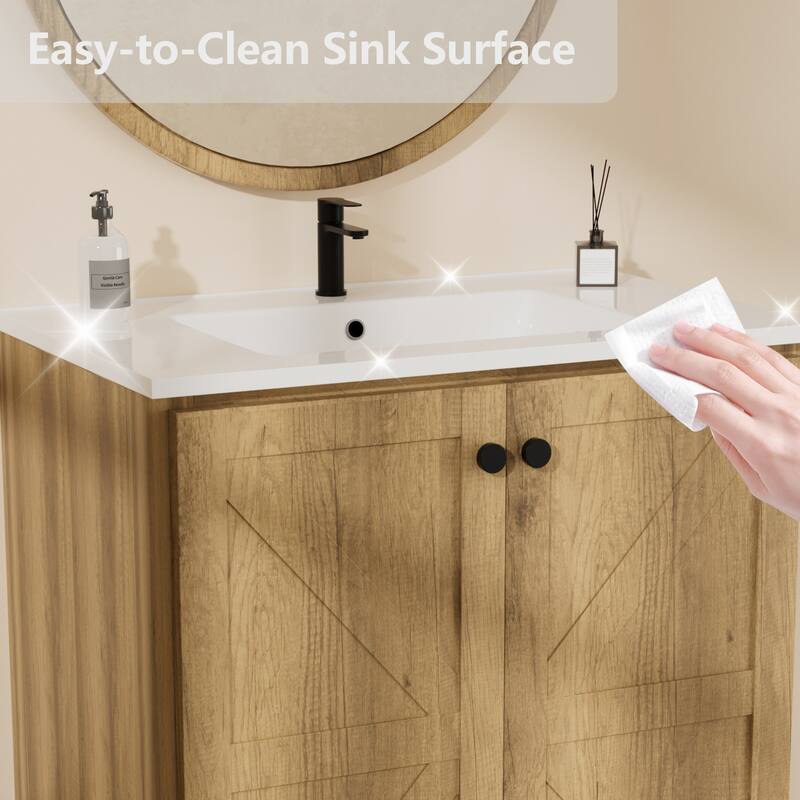 30" Folding Floor Cabinet with Ceramic Sink - Patented 1-Min Install, Space-Saving, American Style