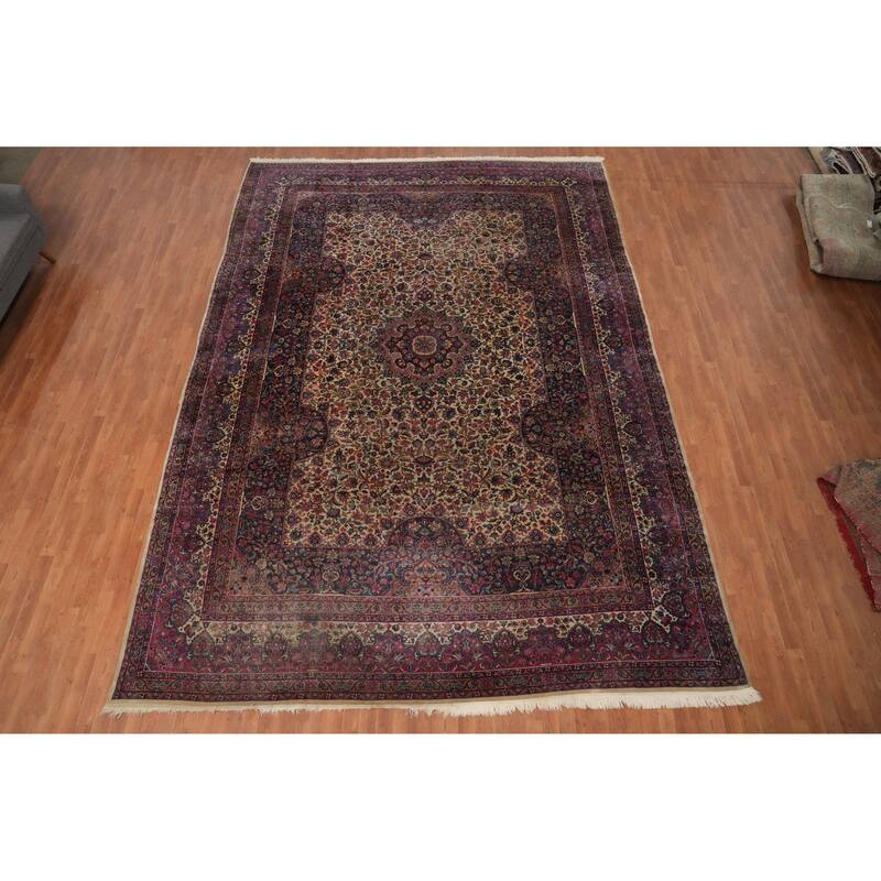 Hand Knotted Oriental 100% Wool Carpet Traditional Floral Beige & Ivories Kerman Area Rug - 15' 5'' X 10' 9''