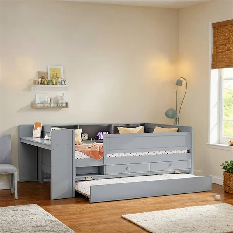 Multi-Functional Twin Daybed w/Drawers and Trundle,Headboard Storage