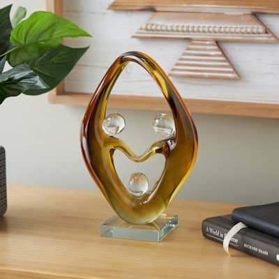 Orange Glass Curved Cutout Abstract Decorative Sculpture with 3 Small Orbs