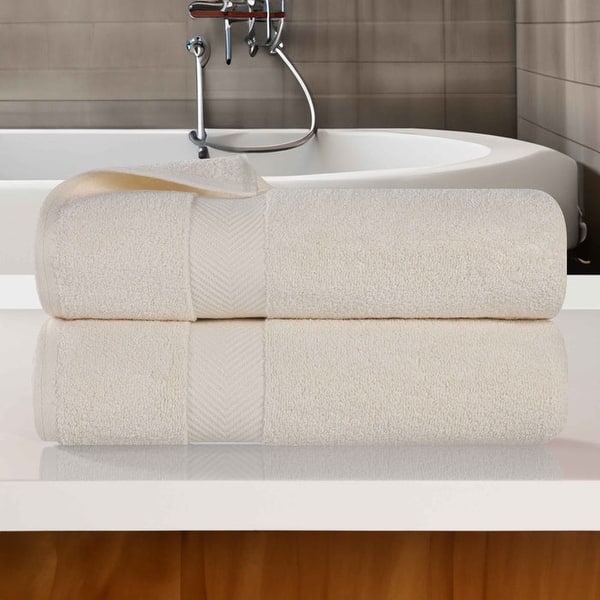 slide 2 of 8, Superior Absorbent Zero Twist Cotton Bath Towel (Set of 2) Ivory