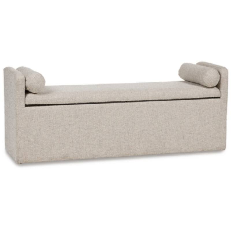 Dani Ottoman Bench, 2 Bolster Pillows and Hidden Storage, Beige 62 Inch