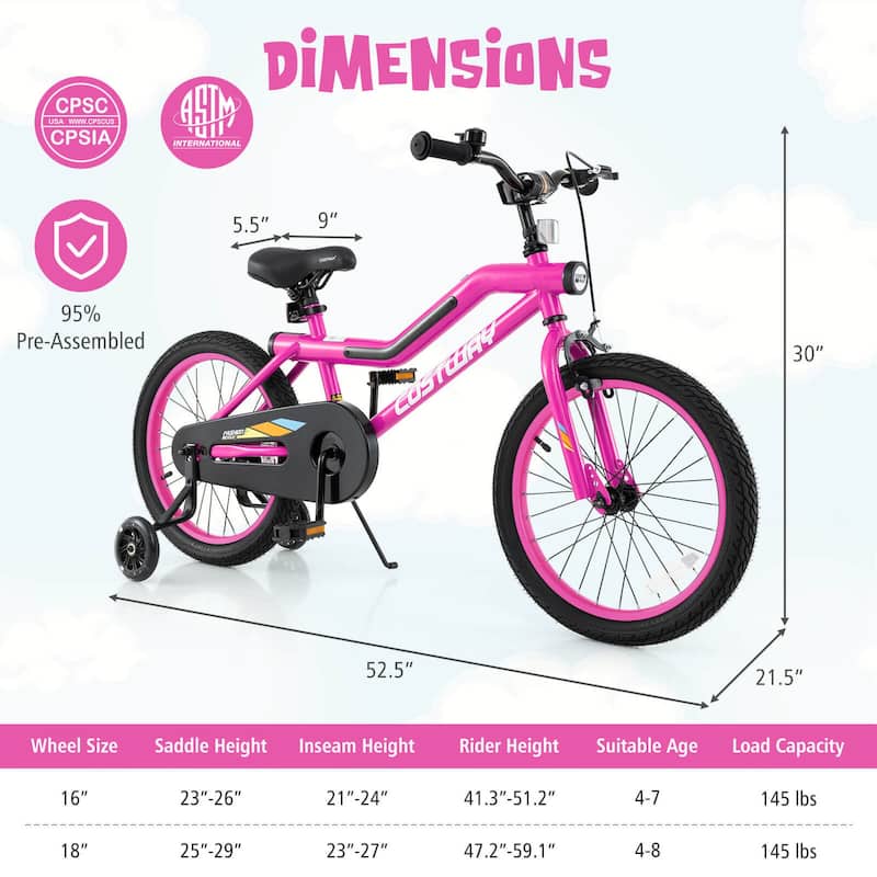Costway 18" LED Lighted Kids Bike with Adjustable Seat Coaster Brake - See Details
