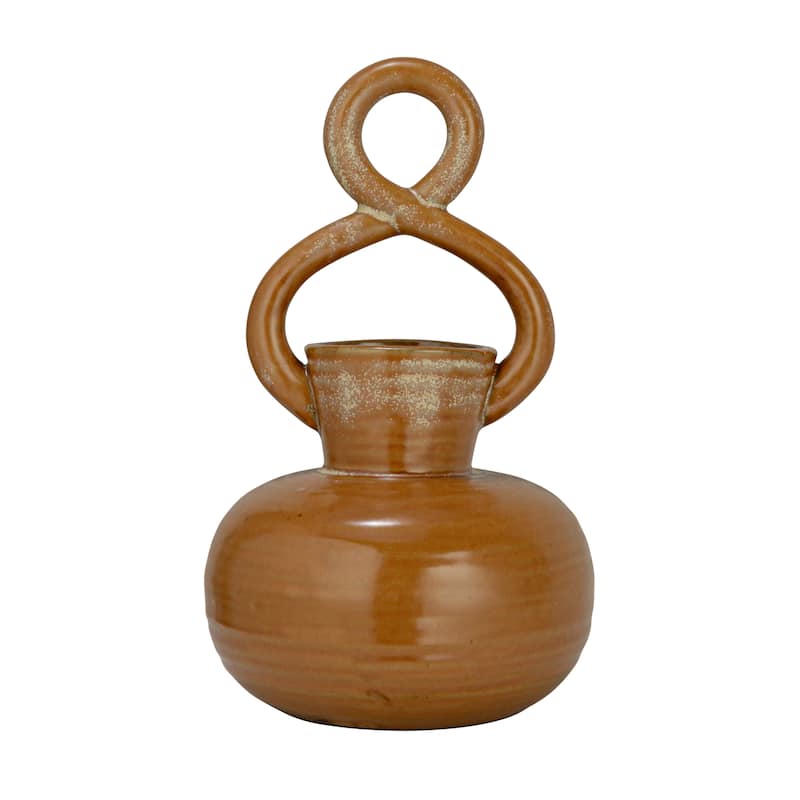 Stoneware Vase with Twisted Handle and Reactive Glaze