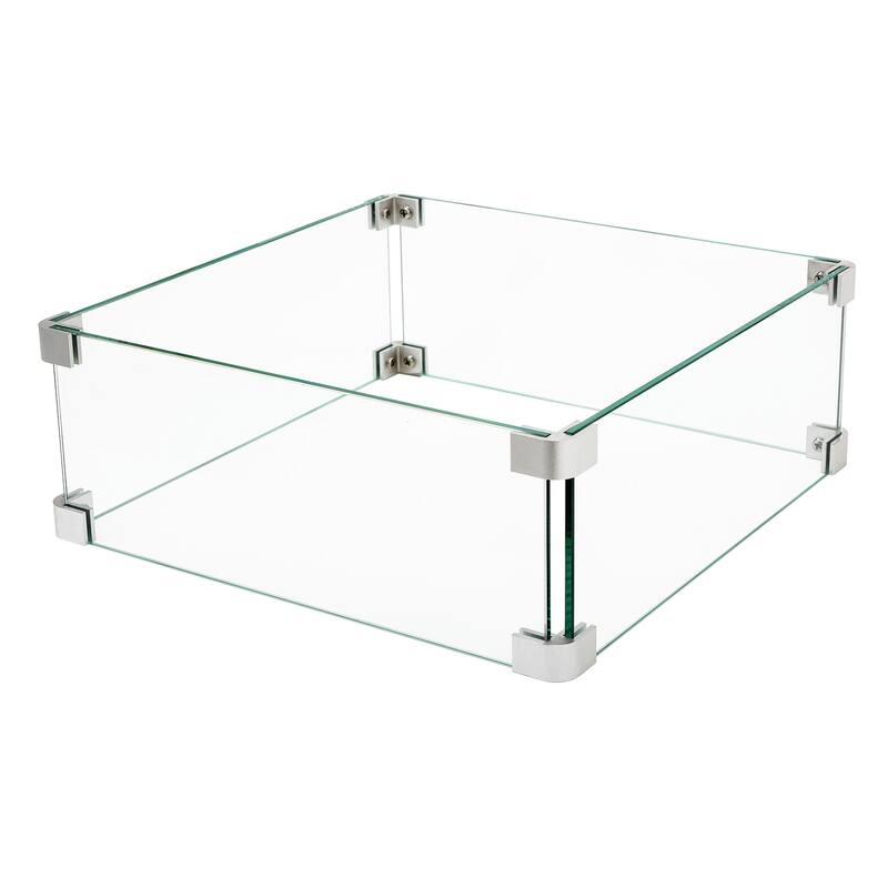 COSIEST Glass Wind Guard Tempered Glass for Outdoor Fire Pit - Square17.3"Wx17.3"Lx5.5"H