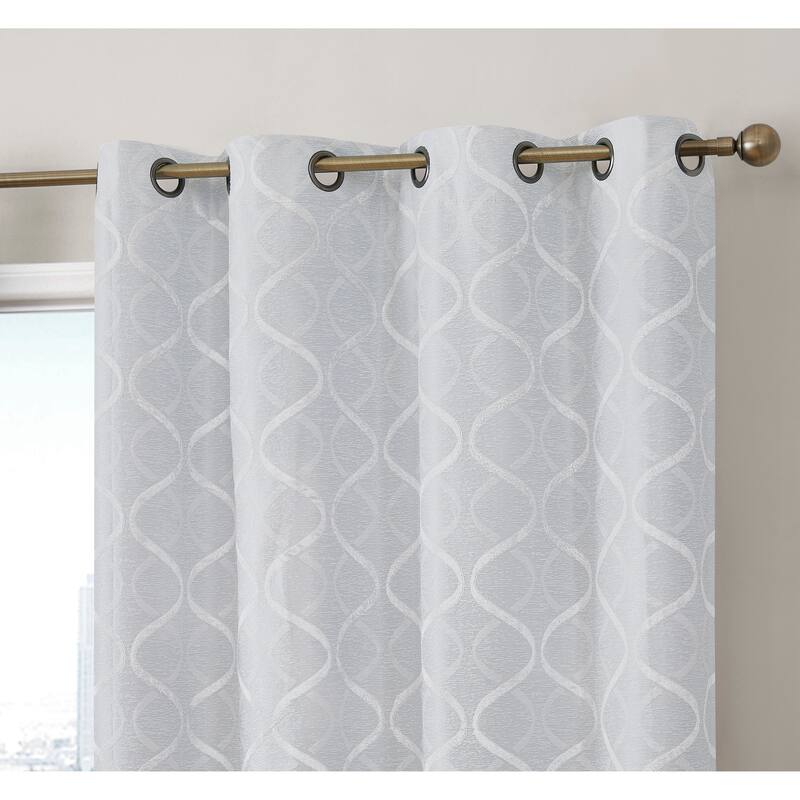 HLC.me Lattice Flocked 100% Complete Blackout Thermal Insulated Window Curtain Grommet Panels - Set of 2 - 50 W x 72 L per panel - Set of 2 - Ivory