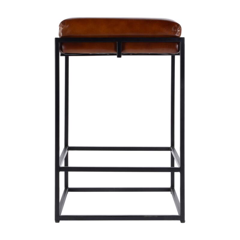 Eldridge Leather and Iron Backless Counter and Bar Stools with Footrest