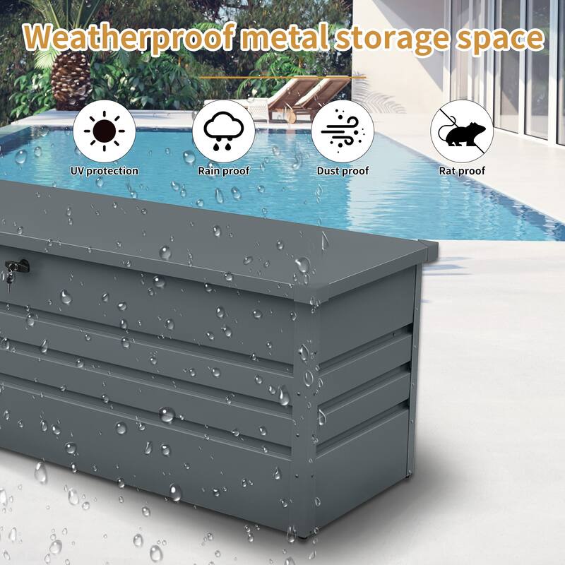 Outdoor Patio Box Camping Storage Box 260 Gallon Metal Outdoor Deck Box with Lockable and Hydraulic Hinge for Pool Patio Garden