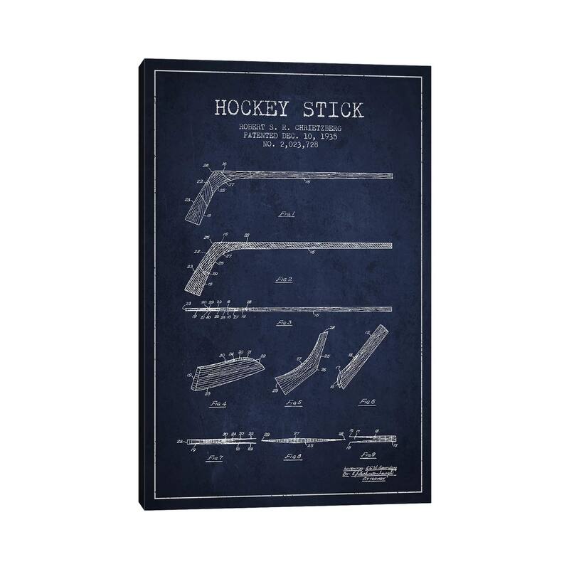 iCanvas "Hockey Stick Navy Blue Patent Blueprint" by Aged Pixel Canvas Print