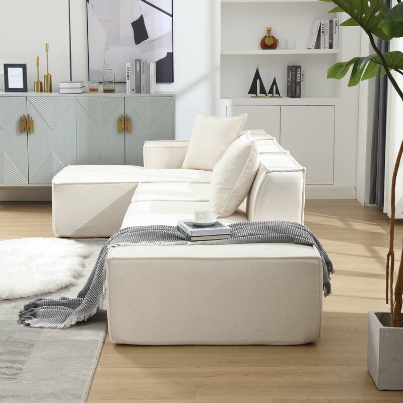 Modern Modular Combination Sofa Set - L-Shaped Italian Minimalist Tofu Block Sofa in Terrycloth Fabric, Left-Hand Facing
