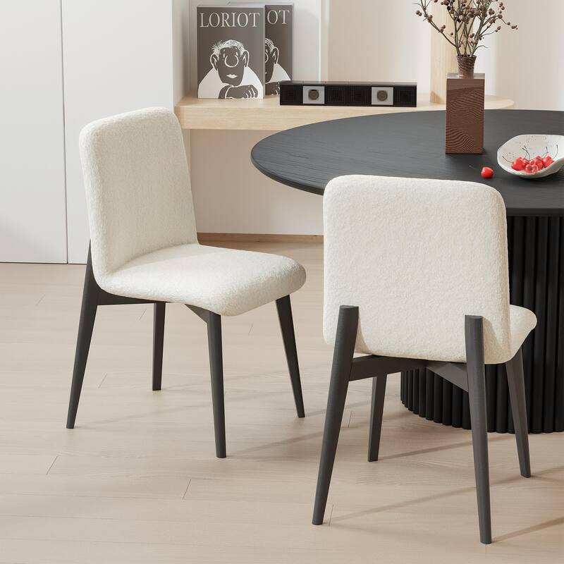 2Pcs Upholstered Dining Chairs Modern Fabric Kitchen Chairs with Padded Seat & Sturdy Wood Legs Side Chairs