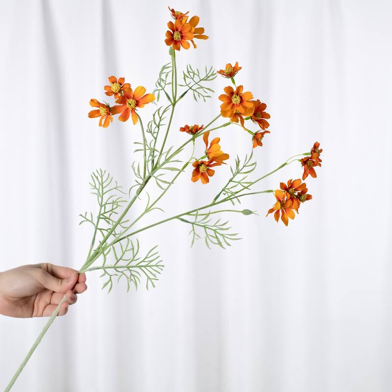 Silk Decorative Artificial Starry Sky Cosmos(Pack of 1 Branch) - Orange