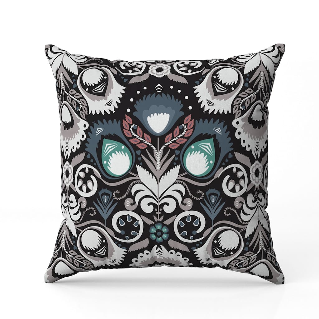 Whimsical Cat Eye Indoor/Outdoor Reversible Throw Pillow White and Black