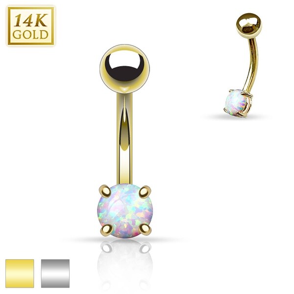 Prong Set Opal Stone 14K Gold Curved Barbell Eyebrow Ring (Sold Individually)