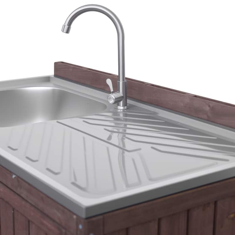 39.4" Outdoor Kitchen Island with Sink, Outdoor Kitchen Cabinet with Back Splash & 4 Wheels for Pizza Prep