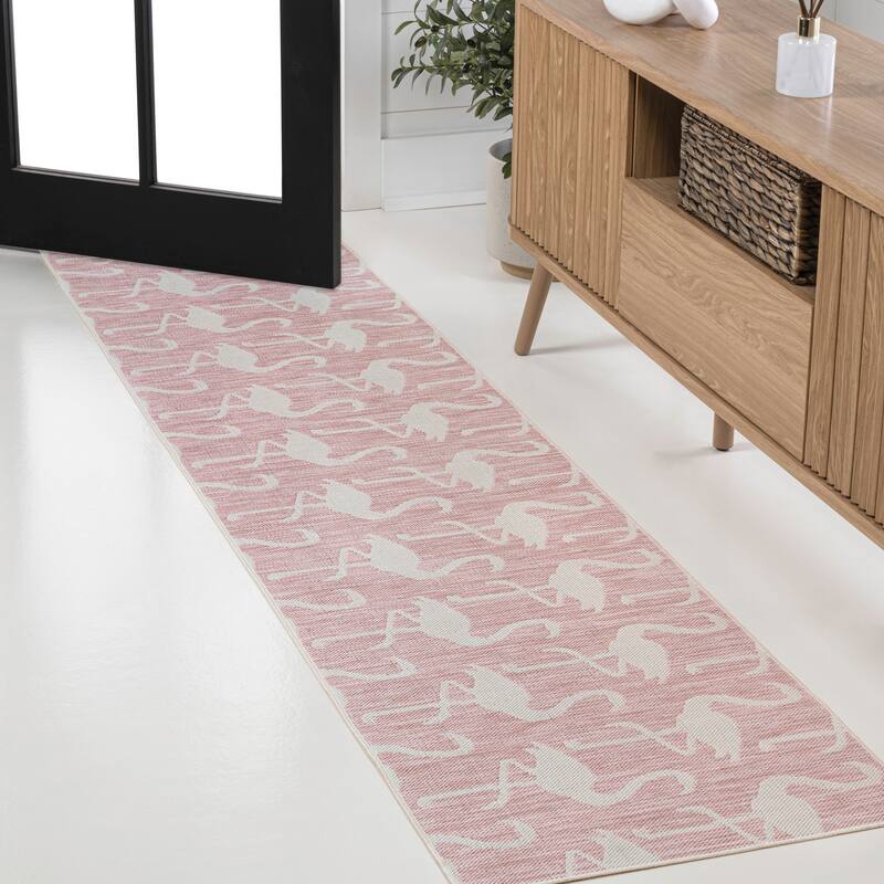 JONATHAN Y Liana Casual Coastal Flamingos Two-Tone Indoor/Outdoor Area Rug