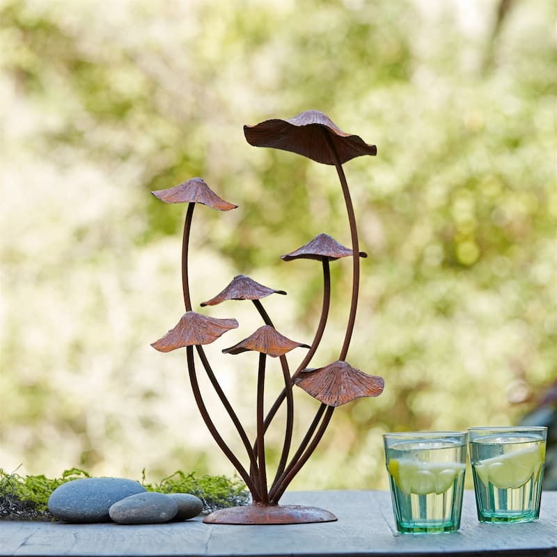 Clustered Mushroom Outdoor Garden Statue - 17" - Bronze