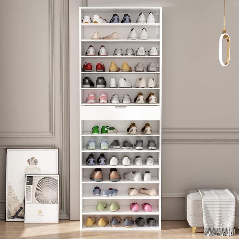 Maximize Entryway Space: 78.18"H White Shoe Storage Cabinet Shelf