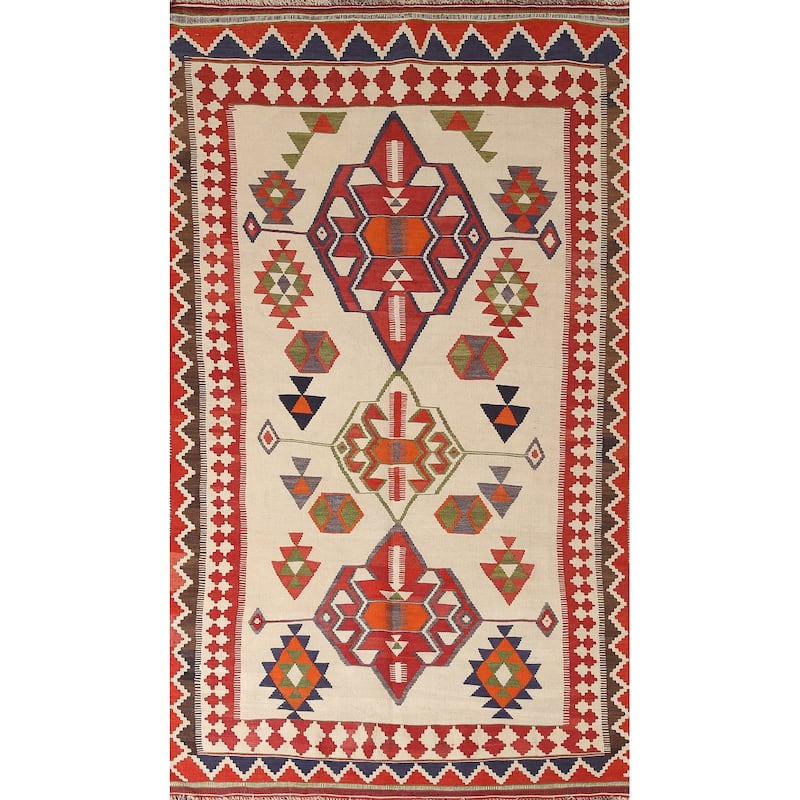 Vegetable Dye Kilim Qashqai Persian Vintage Flatweave Wool Carpet - 4'5" x 8'2"