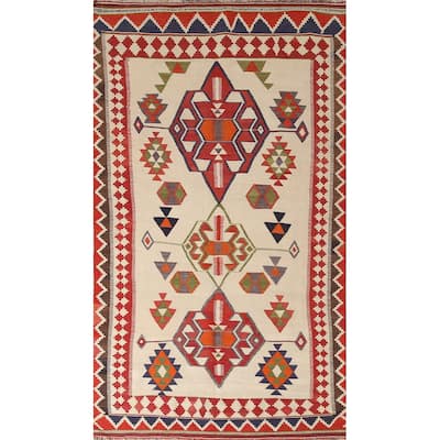 Vegetable Dye Kilim Qashqai Persian Vintage Flatweave Wool Carpet - 4'5" x 8'2"