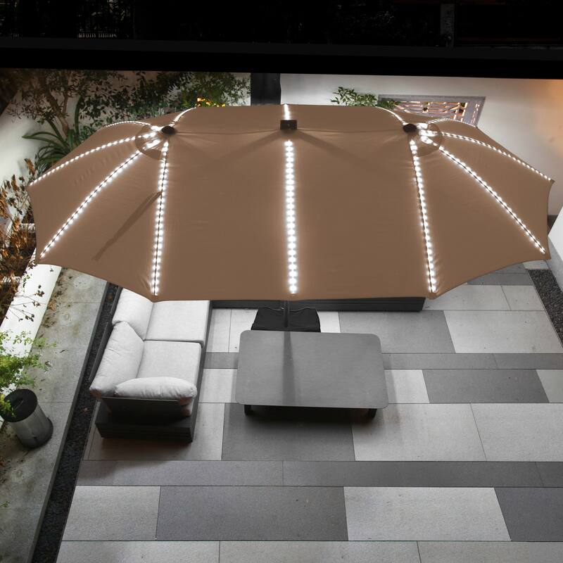 180'' x 108'' Rectangular Fiberglass Lighted Market Umbrella with Base