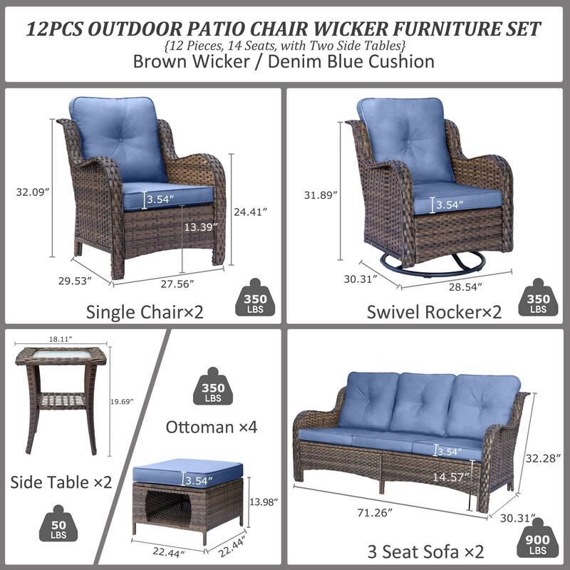 Rattan Wicker Outdoor Patio Furniture Sofa Set with Swivel Rocker Chairs