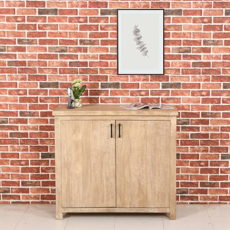 Traditional Two Door Wooden Sideboard 40.5" X 17.5" X 36" Handcrafted Solid Wood Natural Heirloom finish - 40.5" X 17.5" X 36"