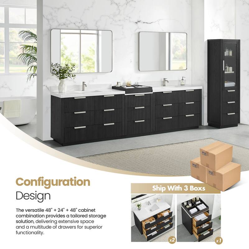 Santarem Double Vanity with Pure White Quartz Stone Top without Mirror