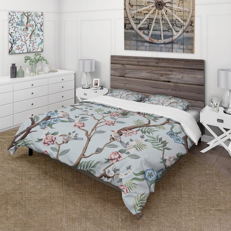 Designart 'Chinoiserie With Birds and Peonies X' Traditional Duvet Cover Set