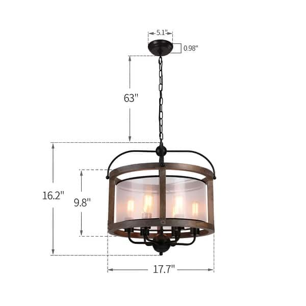 Denita 6 - Light Lantern Round Texture Drum Shade Wood Metal Frame ...