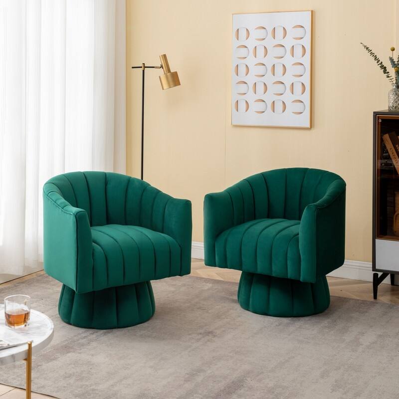 SEYNAR Modern Glam Velvet Upholstered Round 360 Degree Swivel Accent Barrel Chair Set of 2