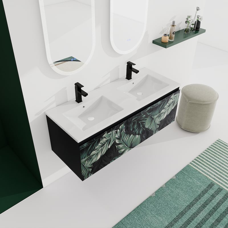 Plywood Wall Mounting Bathroom Vanity Set in Black with Integrated Ceramic Sink