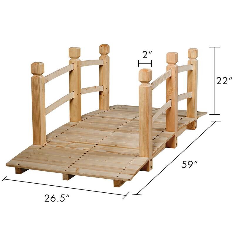Costway 5' Wooden Garden Bridge Arc Stained Finish Footbridge Backyard
