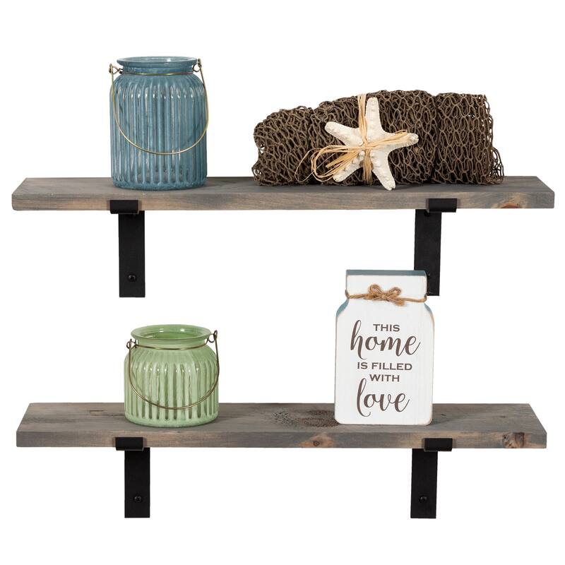 Handmade Rustic Wood Floating Shelves with L Brackets (Set of 2)