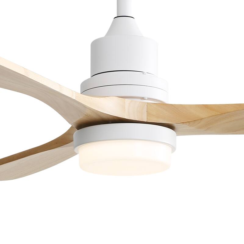52" Solid Wood Noiseless 3-Blade Ceiling Fans with Dimmable LED Light Optional and Remote, 6-Speed Reversible DC Motor