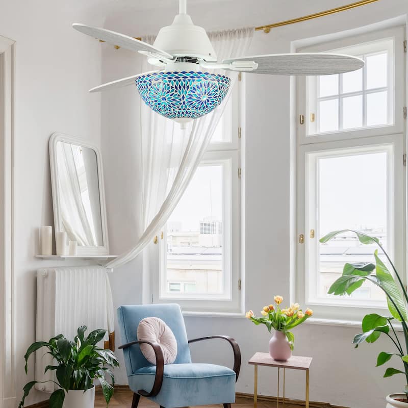 Costello River of Goods 3-blade 42-inch Modern Indoor Ceiling Fan with Mosaic Glass Shade and Remote Control