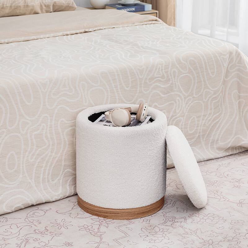Adeco Velvet Round Storage Stool Gold Plating Base Storage Ottoman