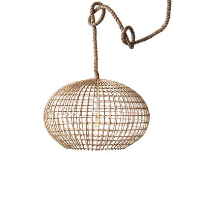 Round Wicker Pendant Light with Thick Rope Cord - Natural