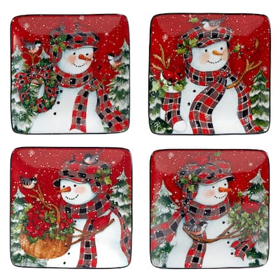 Certified International Christmas Lodge Snowman 6" Canape/Luncheon Plates, Set of 4