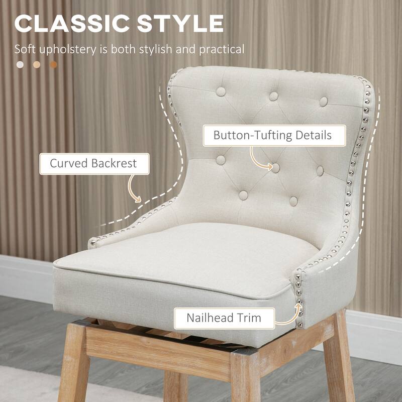 Upholstered Fabric Bar Height Bar Stools, 180° Swivel Nailhead-Trim Pub Chairs