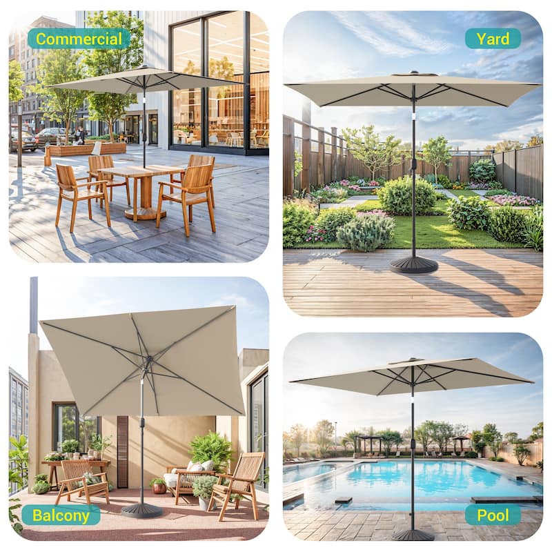Bonosuki 10 x 6.5ft LED Patio Rectangular Umbrella Outdoor Market Umbrella Aluminium/Steel with Tilt and Crank