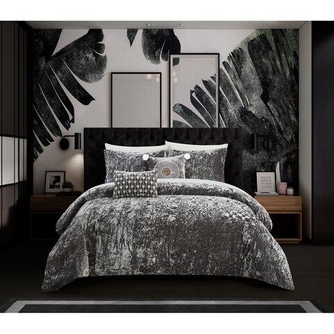 Chic Home Kiana 9 Piece Textured Crinkle Velvet Design Comforter Set, Grey