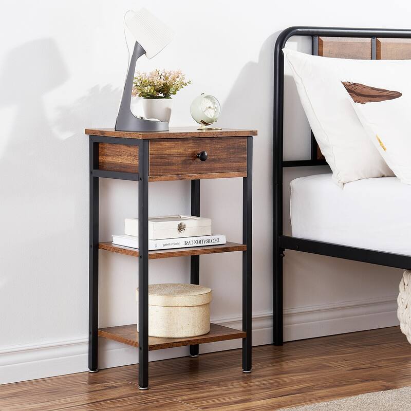 Javlergo Nightstand with 1-Drawer and 3-tier Wood Storage Shelf