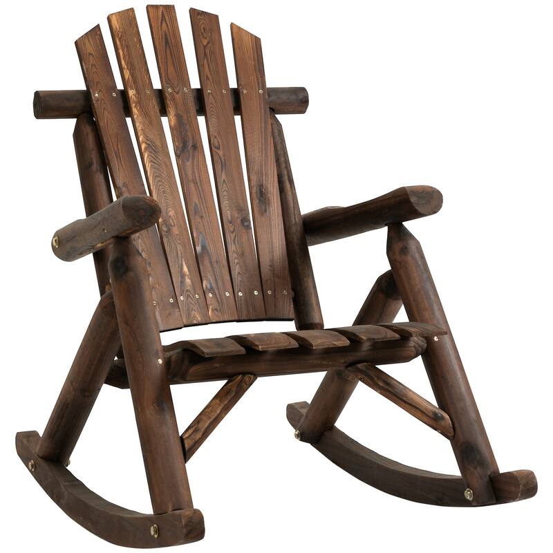 Outdoor Wooden Rocking Chair,Single-Person Adirondack Rocking Patio Chair With Rustic High Back