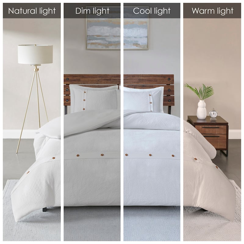 Madison Park Rianon White Cotton Waffle Weave Comforter Set