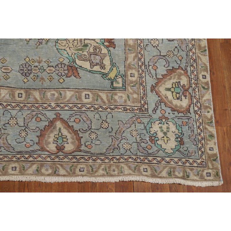 Hand Knotted Oriental 100% Wool Carpet Traditional Medallion Navy Blue & Blues Tabriz Area Rug - 10' 9'' X 7' 8''